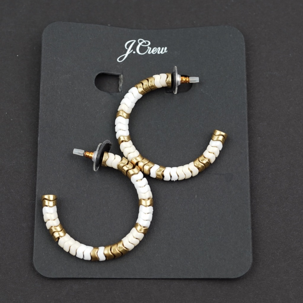 New JCREW Stacked Zigzag Bead Hoop Earrings - Picture 2 of 2